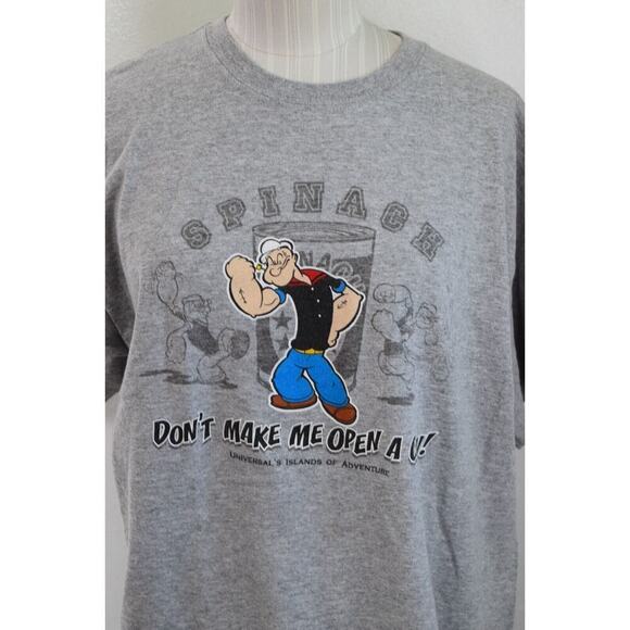 Universal Studios Islands of Adventureland Large Popeye Open A Can T Shirt Gray - Picture 1 of 5
